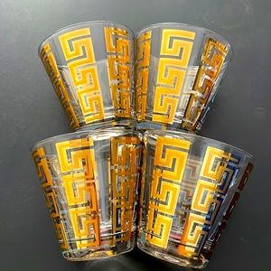Vintage MCM Cocktail Glasses Gold Geometric Design